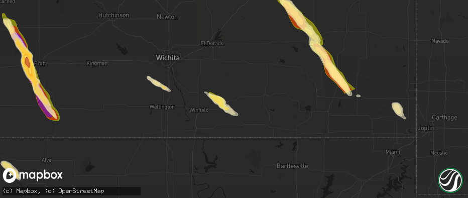 Hail map in Cambridge, KS on June 16, 2026