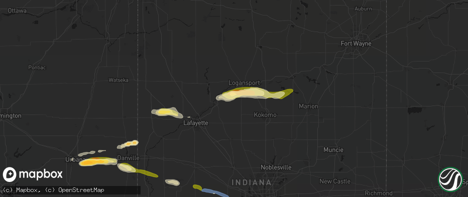 Hail map in Camden, IN on June 16, 2026