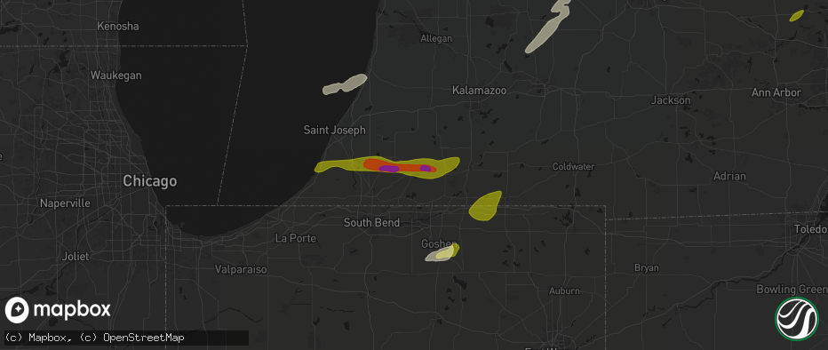 Hail map in Cassopolis, MI on June 16, 2026