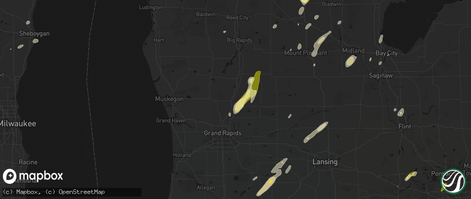 Hail map in Cedar Springs, MI on June 16, 2026
