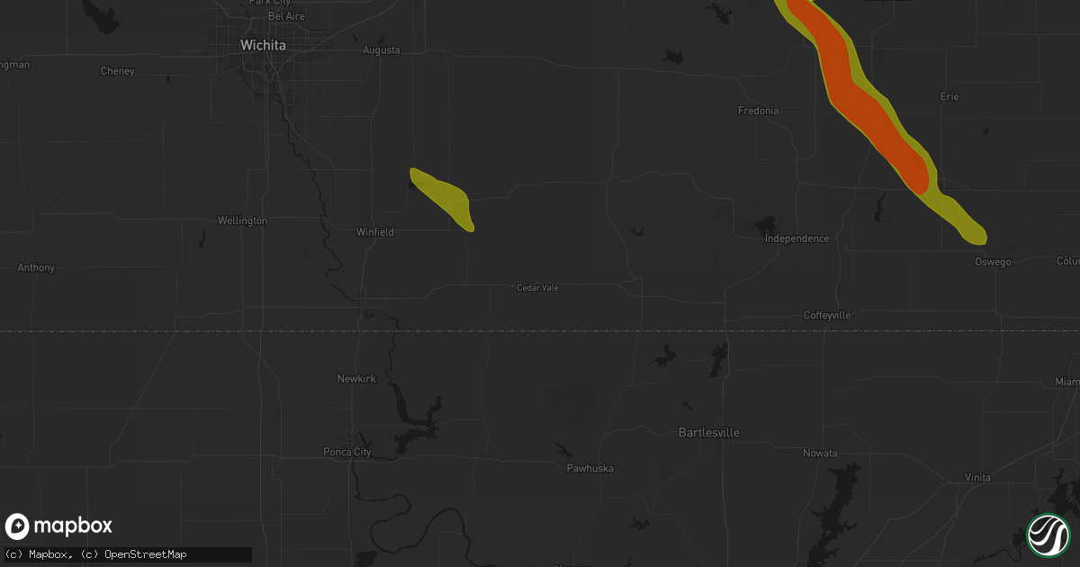 Hail map in Cedar Vale, KS on June 16, 2026