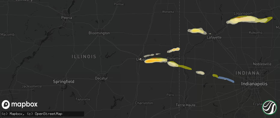 Hail map in Champaign, IL on June 16, 2026