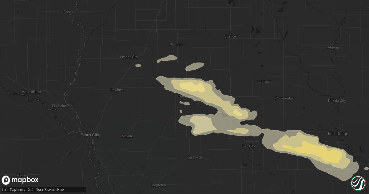 Hail map in Cherokee, IA on June 16, 2026