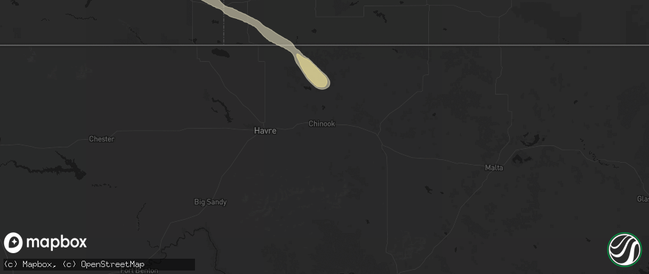 Hail map in Chinook, MT on June 16, 2026