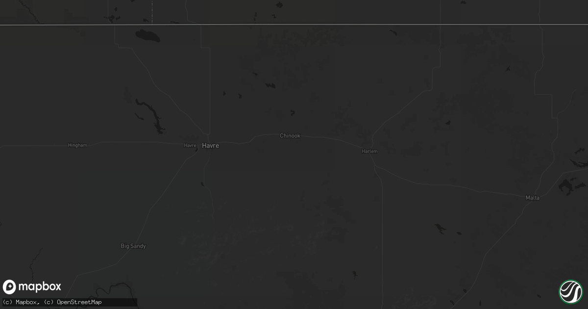 Hail map in Chinook, MT on June 16, 2026