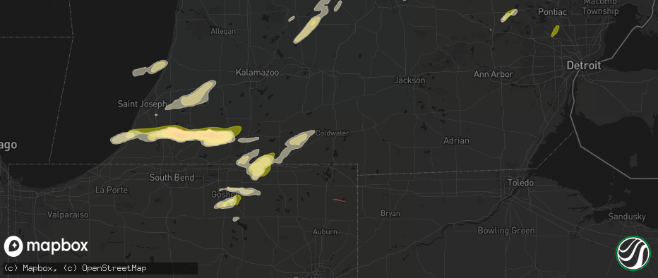 Hail map in Coldwater, MI on June 16, 2026
