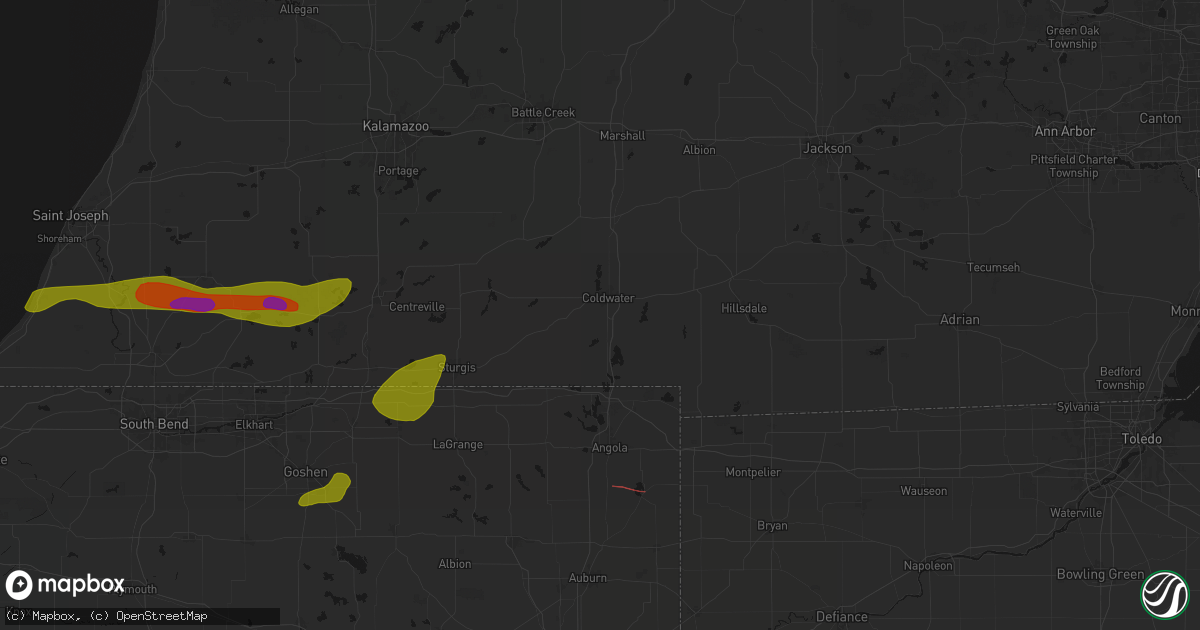 Hail map in Coldwater, MI on June 16, 2026