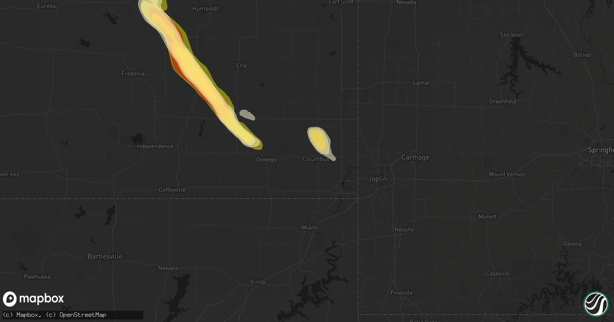 Hail map in Columbus, KS on June 16, 2026