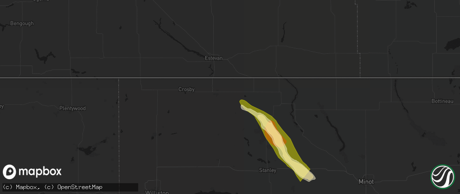Hail map in Columbus, ND on June 16, 2026