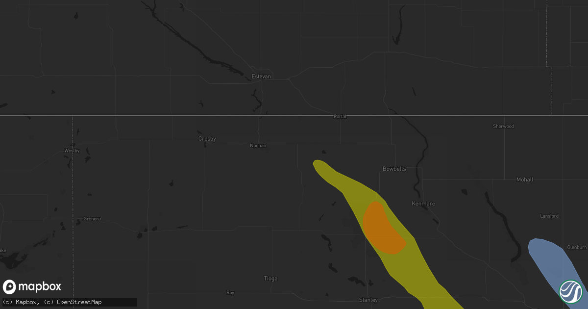 Hail map in Columbus, ND on June 16, 2026
