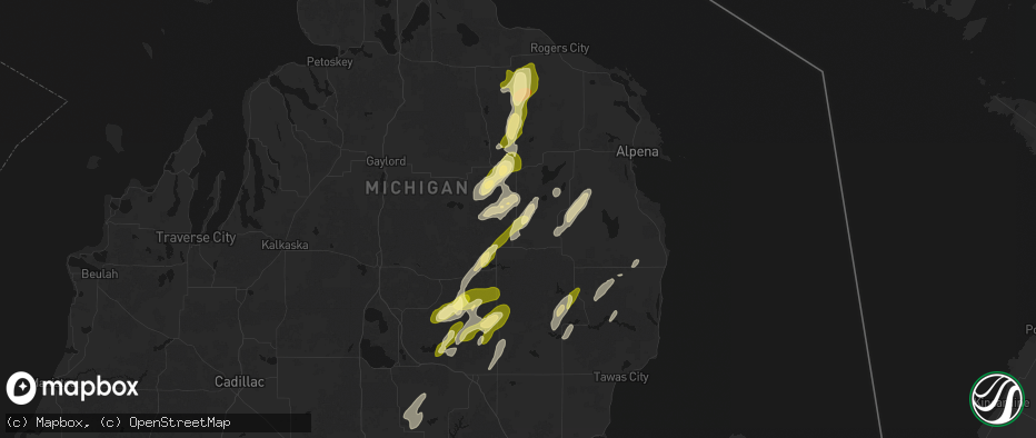 Hail map in Comins, MI on June 16, 2026