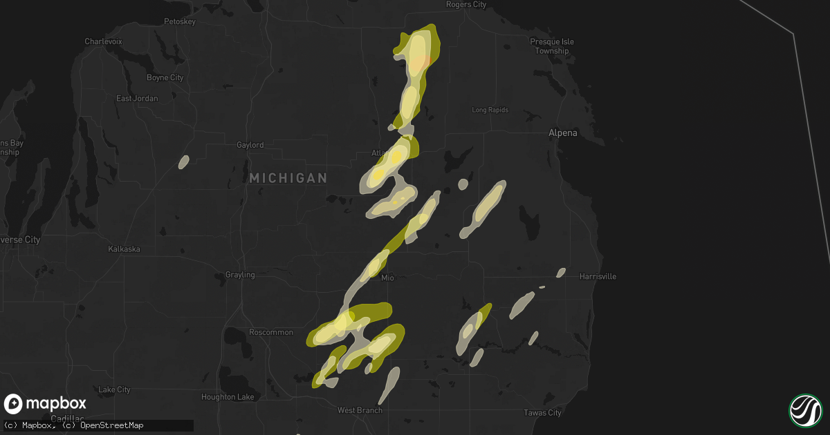 Hail map in Comins, MI on June 16, 2026