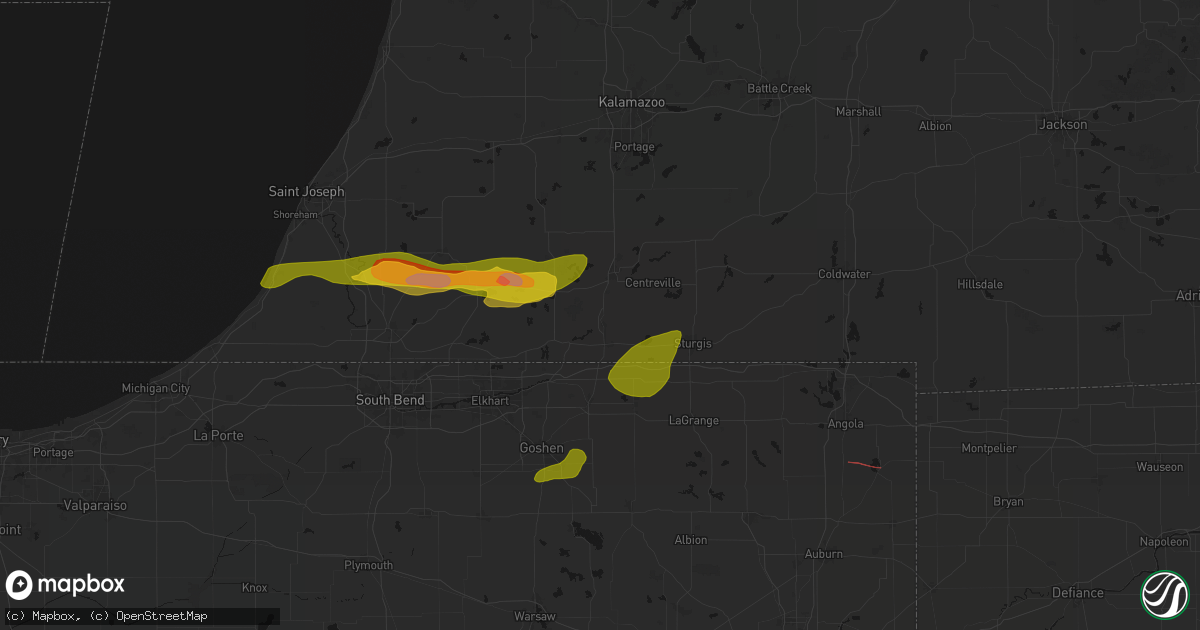 Hail map in Constantine, MI on June 16, 2026