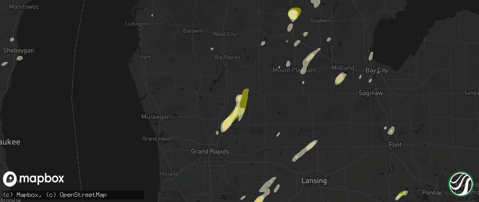 Hail map in Coral, MI on June 16, 2026
