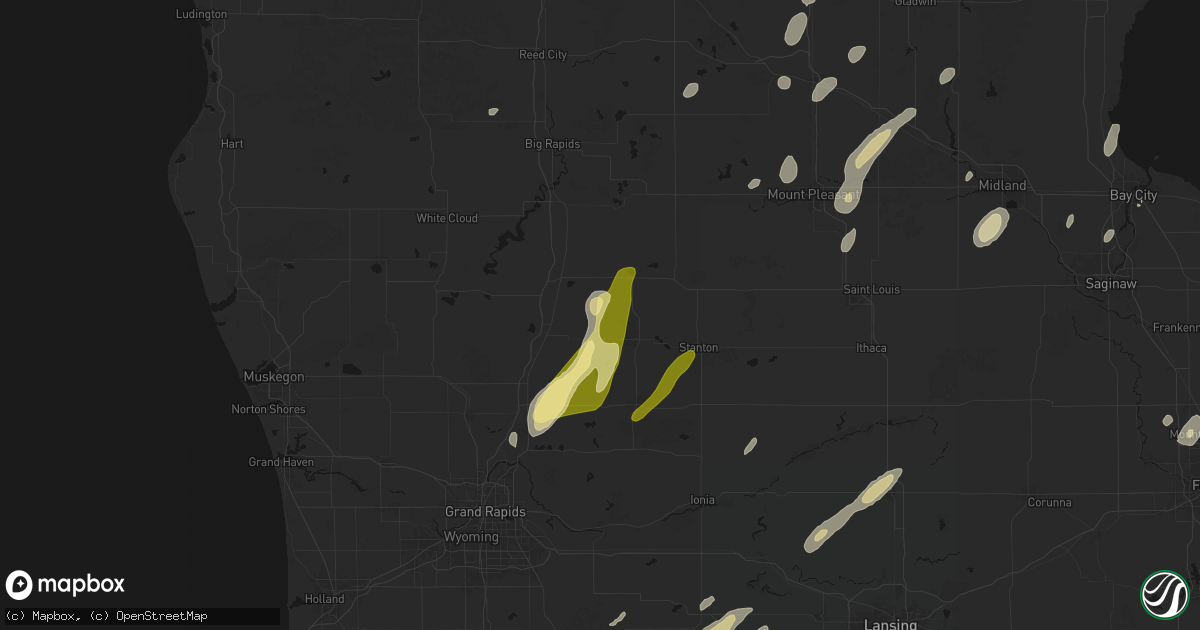 Hail map in Coral, MI on June 16, 2026