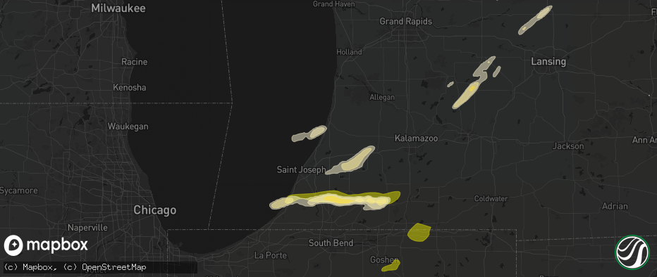 Hail map in Covert, MI on June 16, 2026