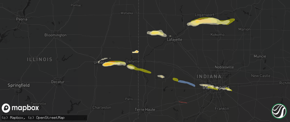 Hail map in Covington, IN on June 16, 2026