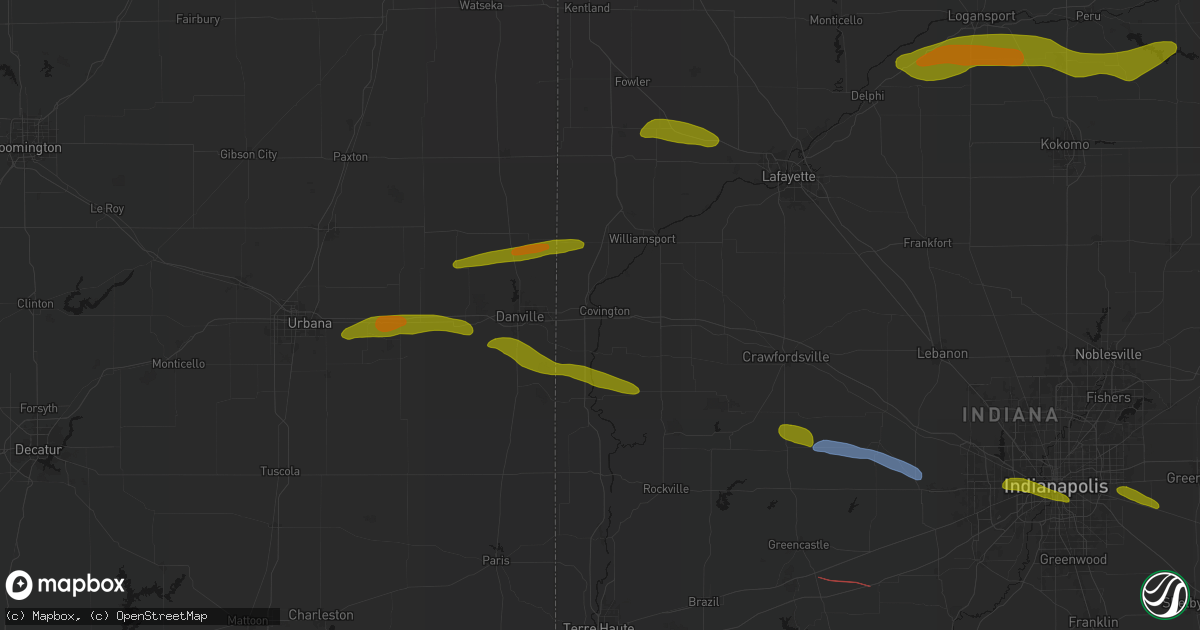 Hail map in Covington, IN on June 16, 2026