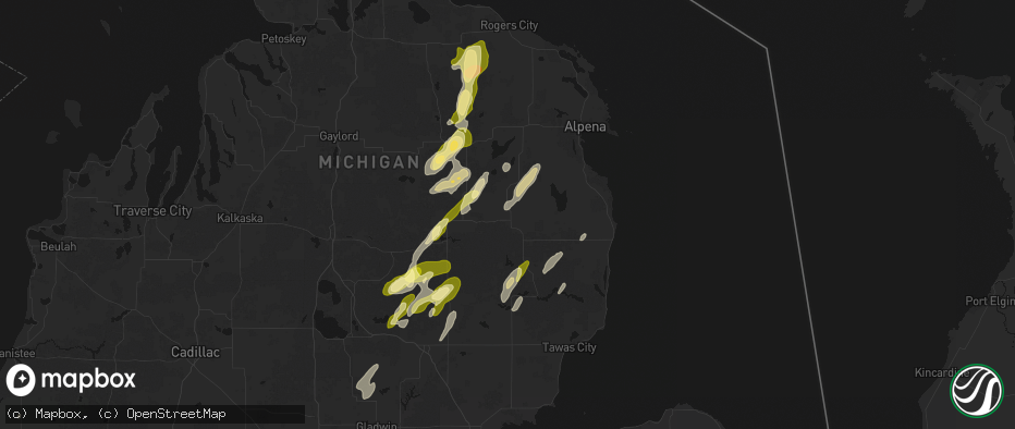 Hail map in Curran, MI on June 16, 2026