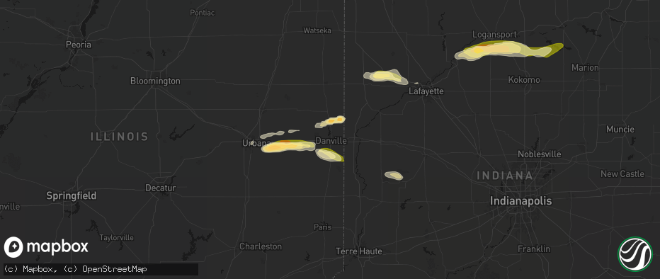 Hail map in Danville, IL on June 16, 2026