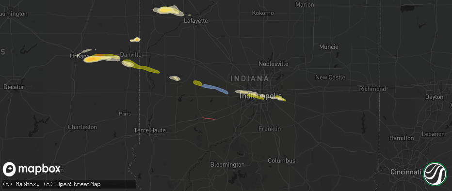 Hail map in Danville, IN on June 16, 2026