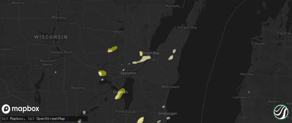 Hail map in De Pere, WI on June 16, 2026