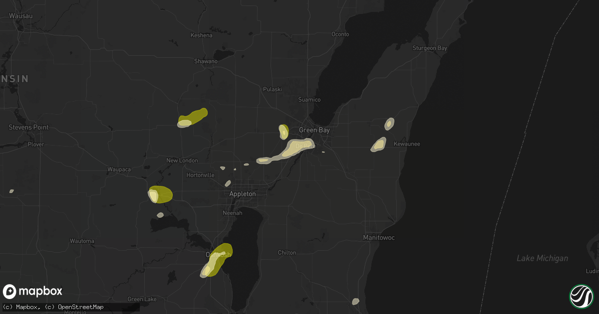 Hail map in De Pere, WI on June 16, 2026