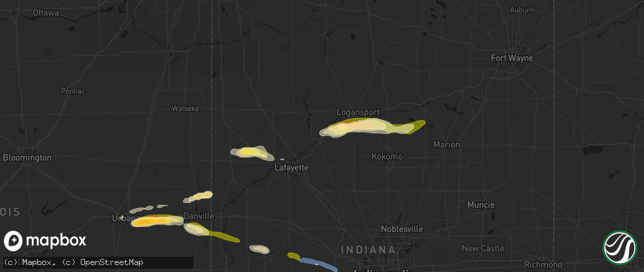 Hail map in Delphi, IN on June 16, 2026