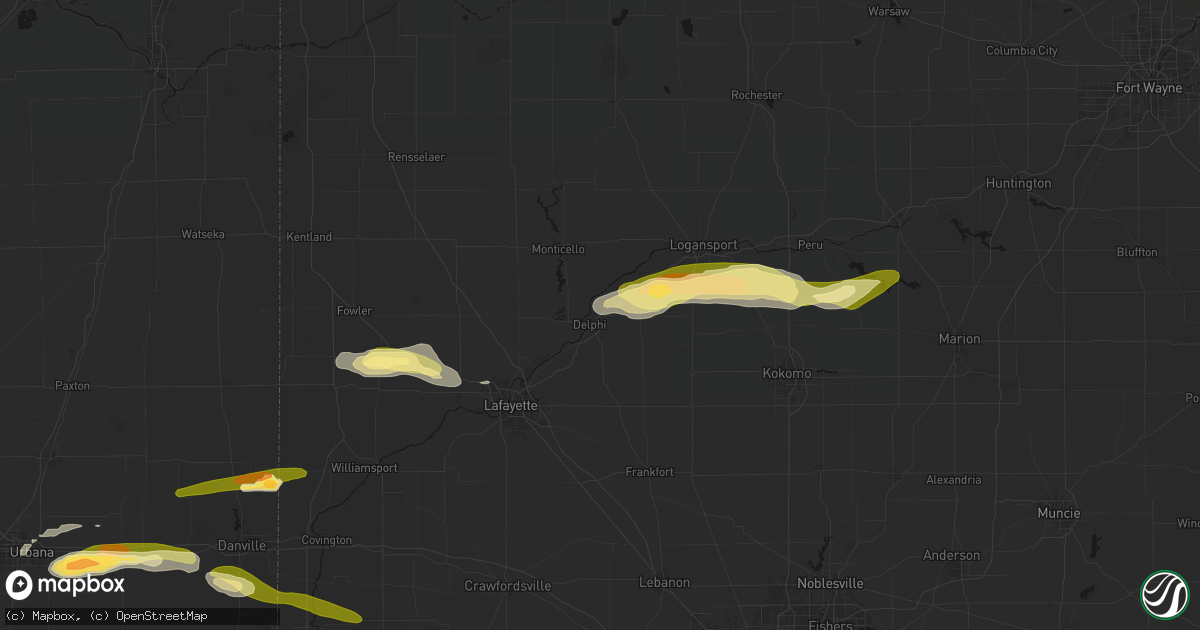Hail map in Delphi, IN on June 16, 2026