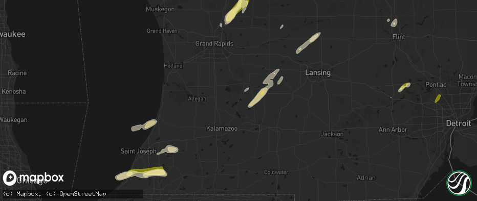 Hail map in Delton, MI on June 16, 2026