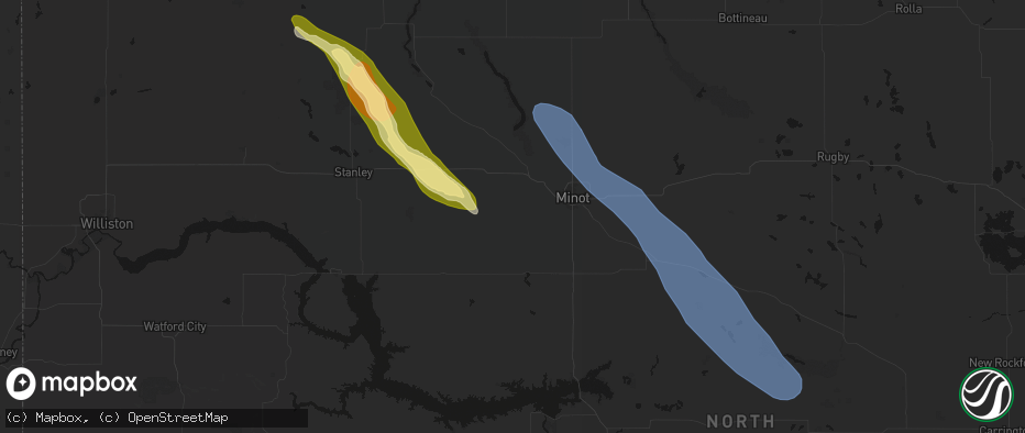 Hail map in Des Lacs, ND on June 16, 2026