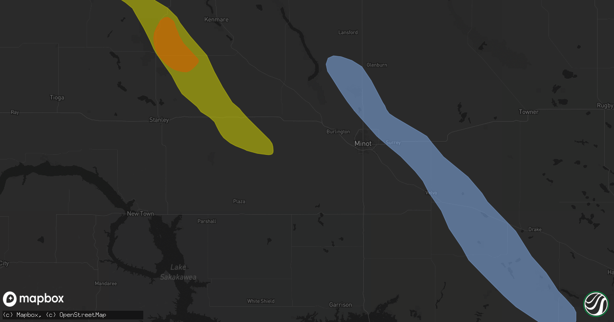 Hail map in Des Lacs, ND on June 16, 2026