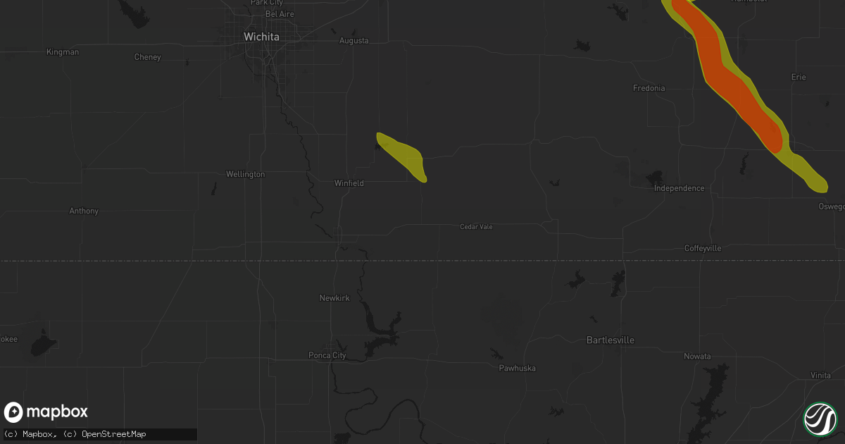 Hail map in Dexter, KS on June 16, 2026