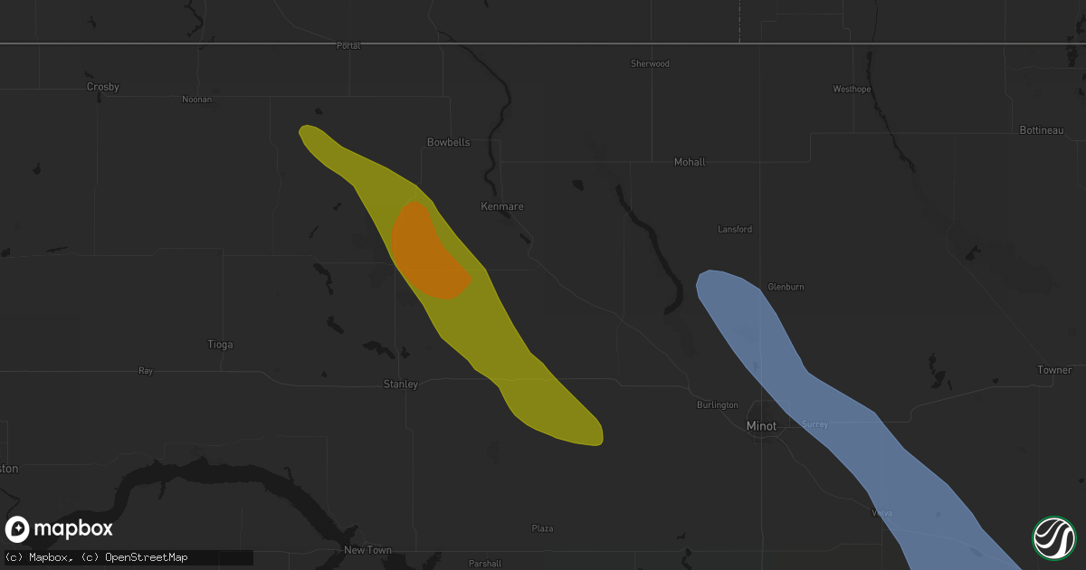 Hail map in Donnybrook, ND on June 16, 2026