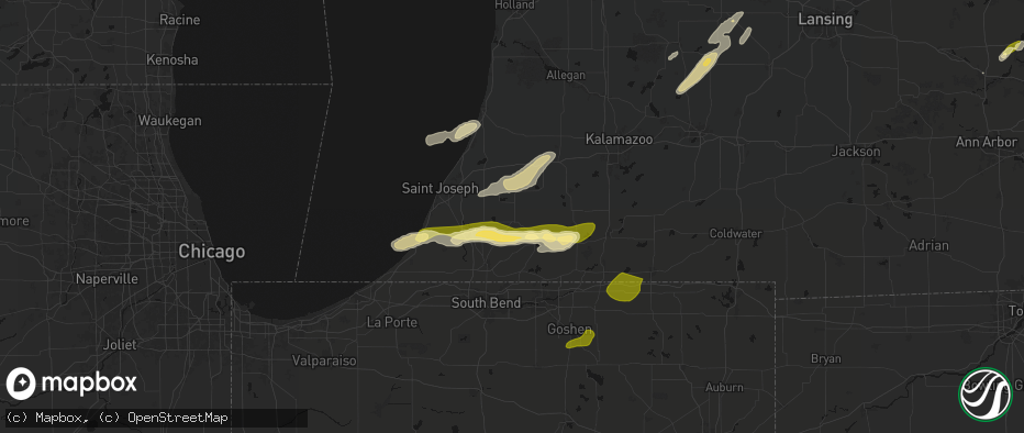 Hail map in Dowagiac, MI on June 16, 2026