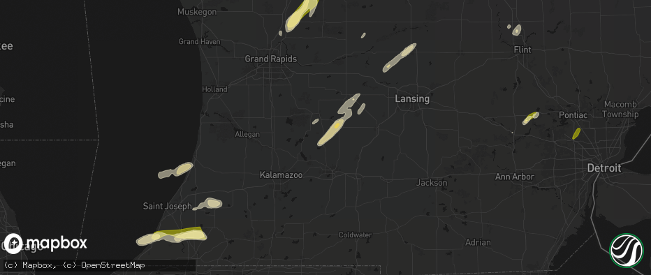 Hail map in Dowling, MI on June 16, 2026