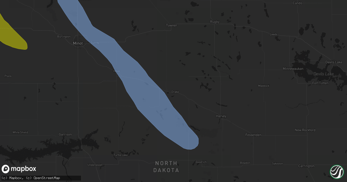 Hail map in Drake, ND on June 16, 2026