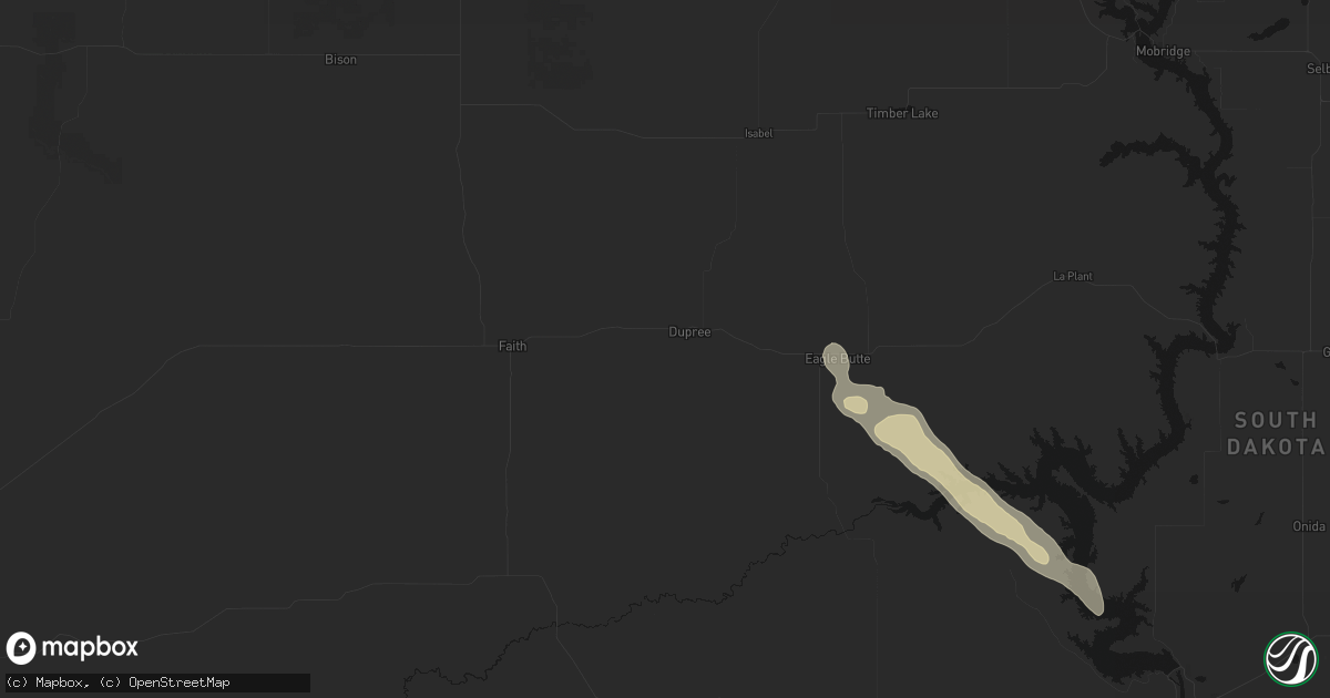 Hail map in Dupree, SD on June 16, 2026