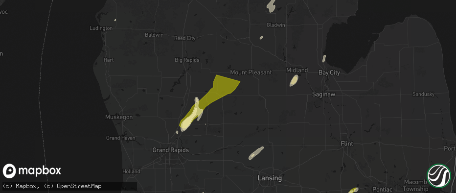 Hail map in Edmore, MI on June 16, 2026