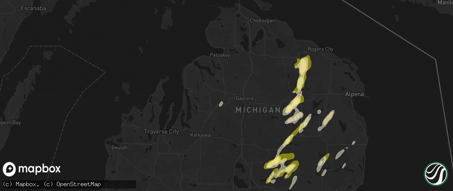 Hail map in Elmira, MI on June 16, 2026