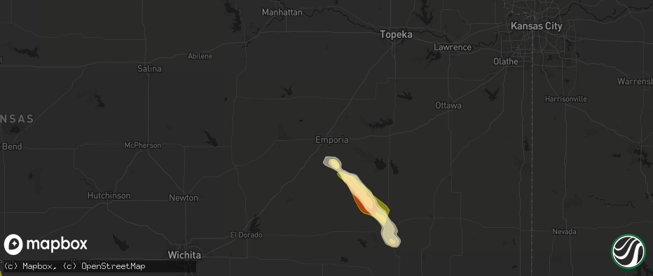 Hail map in Emporia, KS on June 16, 2026