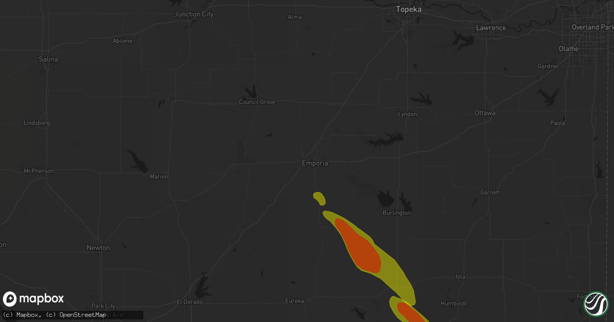 Hail map in Emporia, KS on June 16, 2026