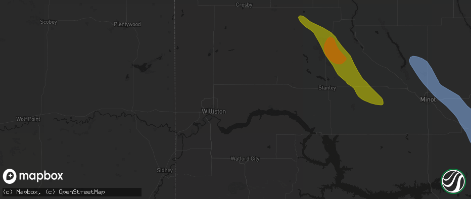 Hail map in Epping, ND on June 16, 2026