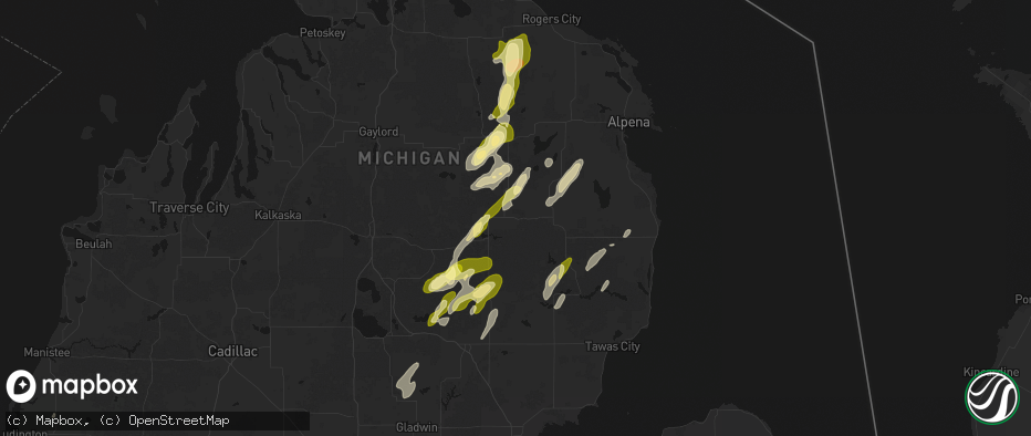 Hail map in Fairview, MI on June 16, 2026