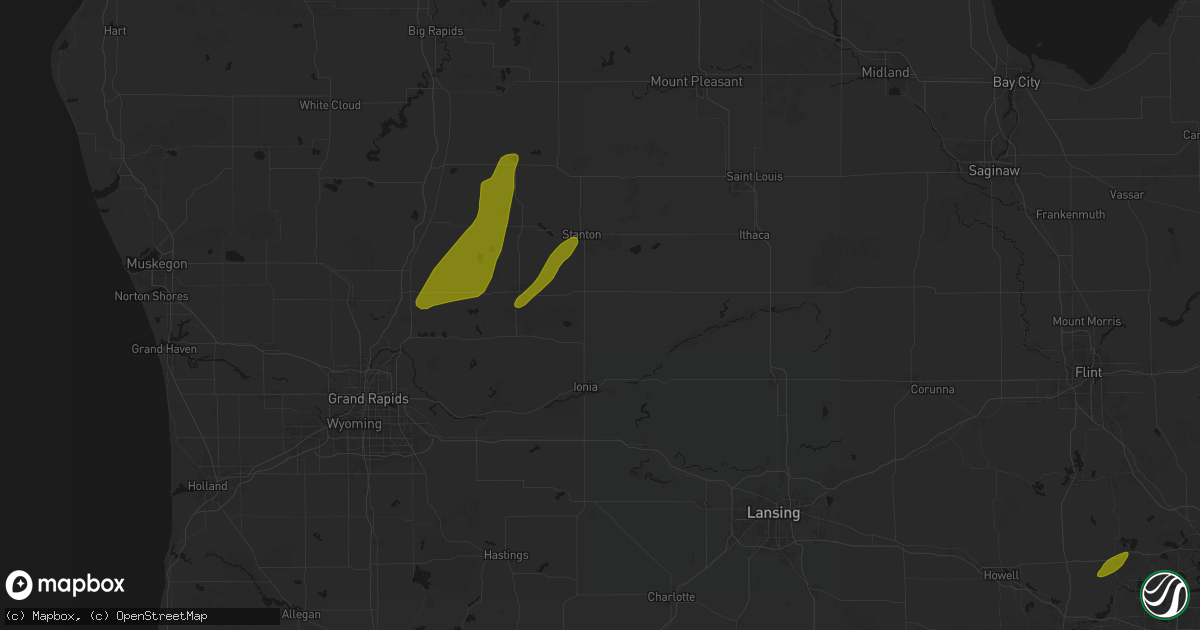 Hail map in Fenwick, MI on June 16, 2026