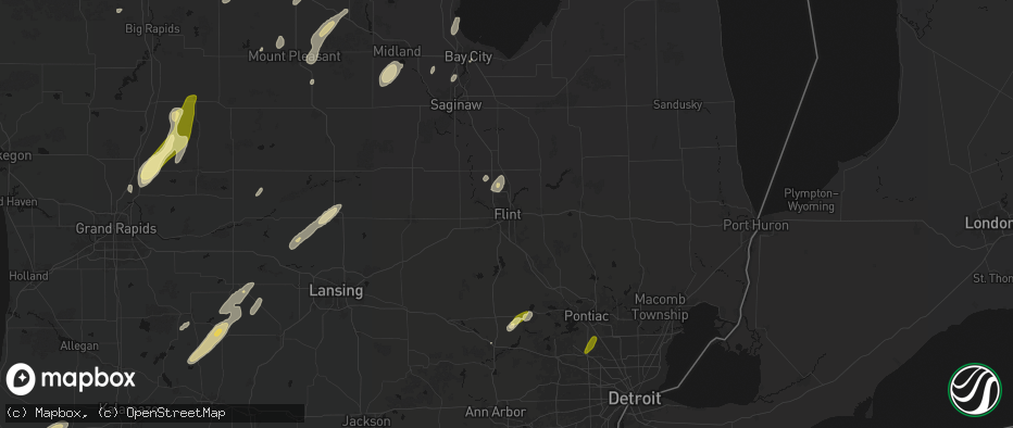 Hail map in Flint, MI on June 16, 2026