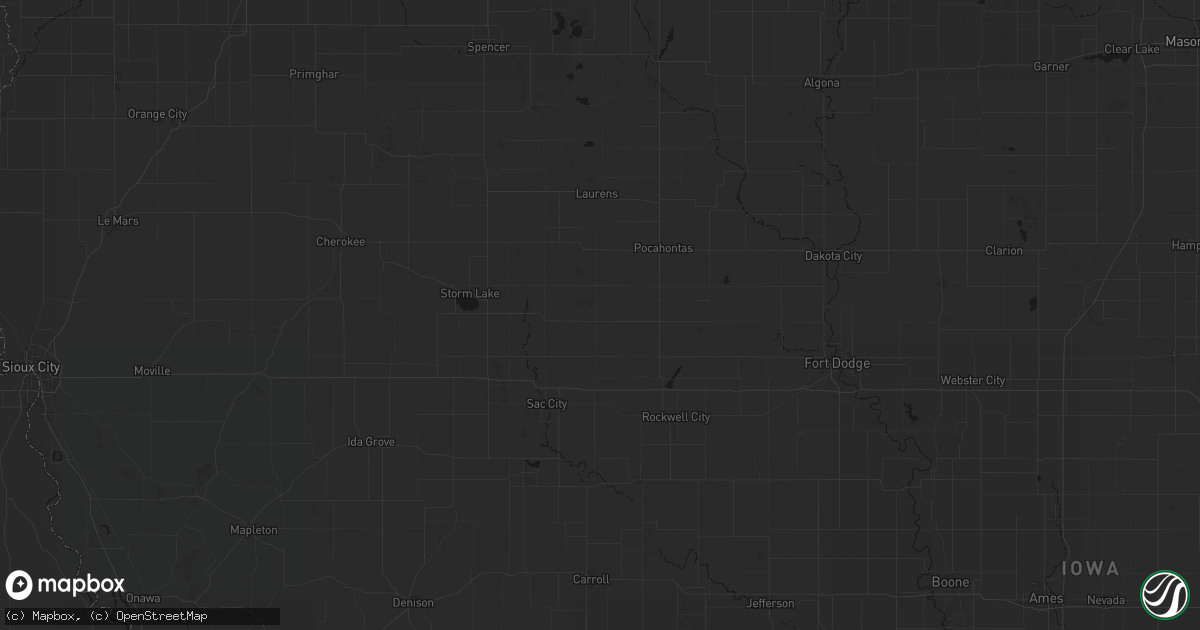 Hail map in Fonda, IA on June 16, 2026