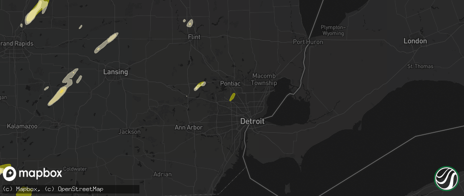 Hail map in Franklin, MI on June 16, 2026