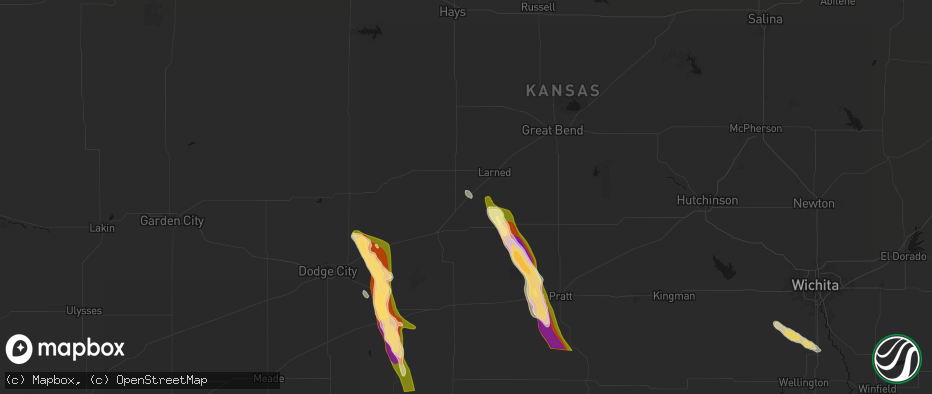 Hail map in Garfield, KS on June 16, 2026