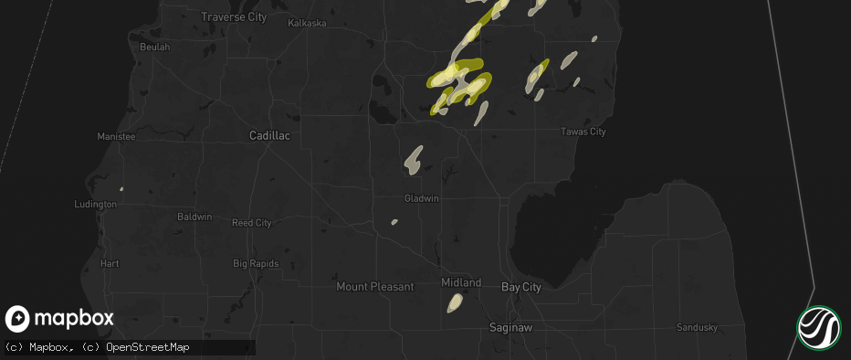 Hail map in Gladwin, MI on June 16, 2026